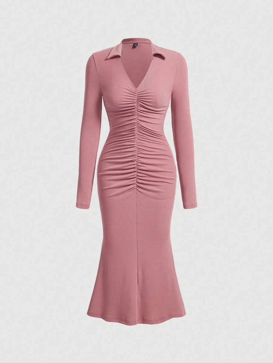 SHEIN MOD Vestido con dobladillo de sirena fruncido con frente fruncido liso