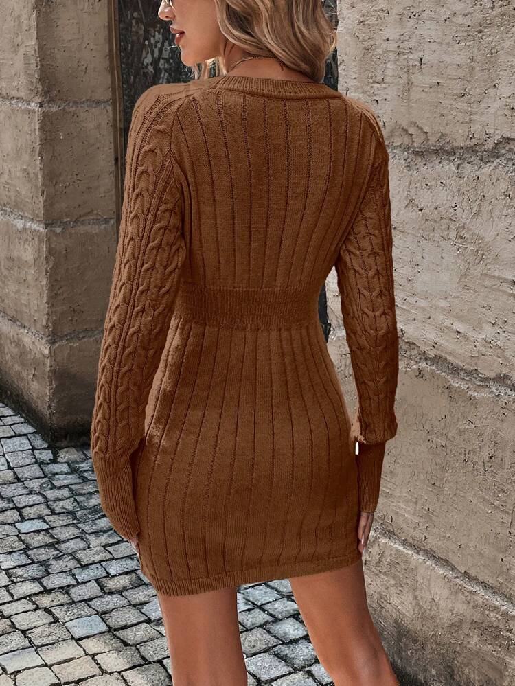 Cable Knit Sweater Dress Fall Winter Cloth For Women