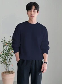 DAZY Men Solid Raglan Sleeve Sweater,Fall Clothes - Navy Blue - View 3
