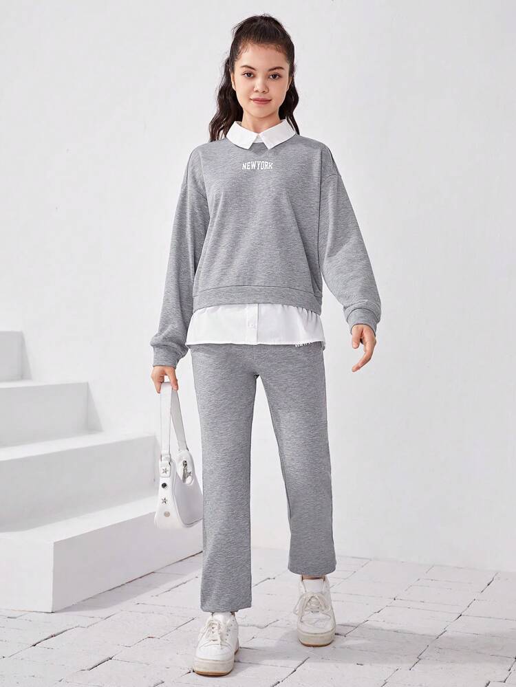 Teen Girl Letter Graphic 2 In 1 Pullover & Sweatpants