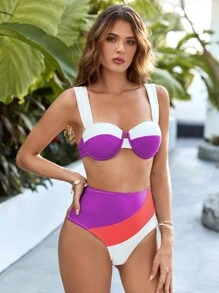 Swim Vcay Conjunto Biquíni Sem Alças Colorido com Arame de Sustentação - Multicolorido - Ver 5
