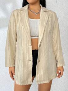 Flirla Plus Lapel Neck Single Breasted Blazer - Apricot - View 6