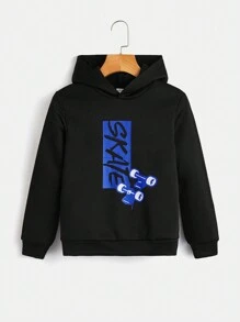 SHEIN Áo hoodie và quần thể thao họa tiết chữ Tween Boy - Xanh đậm - Xem 9