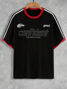 Manfinity EMRG Camiseta Extragrande De Hombres Con Diseño De Eslogan Gráfico Y Ribete De Contraste