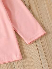 SHEIN 女孩人像圖案T恤 - 粉色 - 查看 4