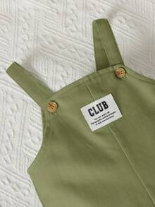 SHEIN 男嬰字母拼貼細節雙口袋連身褲 - 軍綠色 - 查看 3