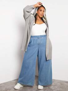 SHEIN CURVE+ Cardigan à capuche avec épaules tombantes grande taille