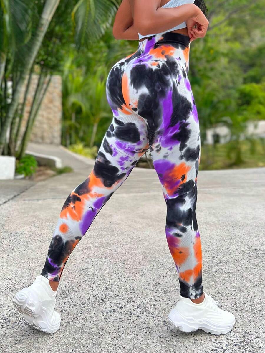 Quần legging thể thao cạp rộng nhuộm loang Quần legging nhuộm loang - Nhiều màu - Xem 1