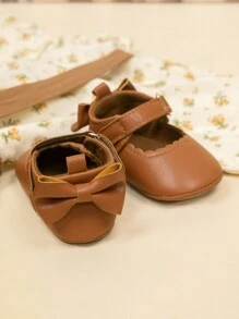 Cute Party Style Mary Jane Flat Shoes With Bowknot Strap For Infants And Toddlers - Brown - View 4