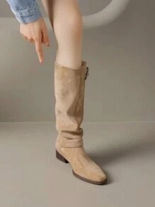 女士时尚靴子，2023年秋冬新款过膝高跟靴 - 杏色 - 查看 4