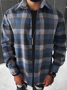 Manfinity Homme Men Plaid Print Button Up Shirt Without Tee - Blue - View 1