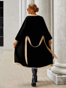 SHEIN Clasi 撞色飾邊燈籠袖束帶開衫 - 黑色 - 查看 2