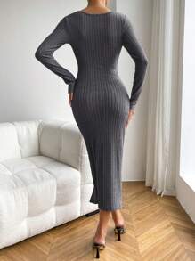 SHEIN Privé Cắt ra Mặt trước xoắn Tách đùi Váy bodycon - Xám - Xem 2