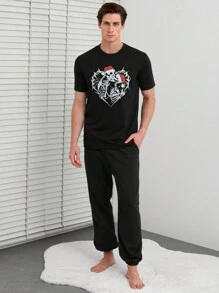 RueChic Men Skeleton Print Lounge Set - Black - View 1