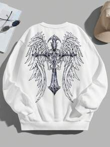 Teen Boy Wing & Letter Graphic Pullover - White - View 1
