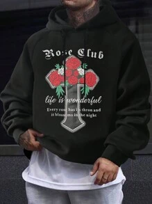 Manfinity LEGND Nam Quá lớn Đồ họa hoa & khẩu hiệu Hoodie Với dây rút - màu đen - Xem 3