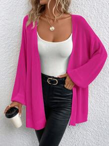 SHEIN Essnce Solid Batwing Sleeve Duster Cardigan - Red Violet - View 1