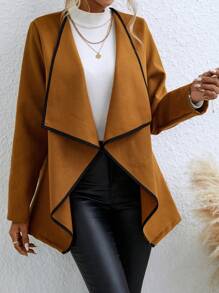 SHEIN Clasi Tương phản ràng buộc Mở Mặt trước Áo khoác - Màu Khaki - Xem 1