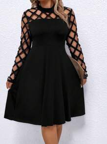 SHEIN Clasi Plus Cut Out Mock Neck Dress - Black - View 6