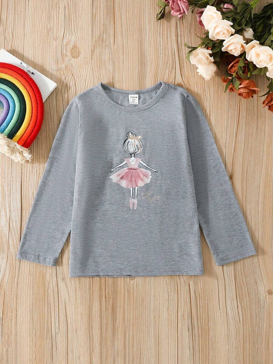 SHEIN Cô Gái Trẻ Đồ họa Hình Áo thun - Xám - Xem 1