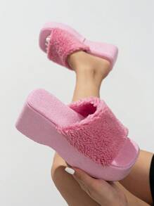 Của phụ nữ Nền tảng Cao gót Dép đi trong nhà Với Pom Pom Đối với Sinh viên , Mùa thu Và Mùa Đông - Hồng - Xem 1