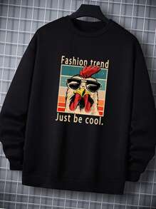 Men Letter Graphic Thermal Lined Sweatshirt - Black - View 3