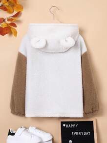 SHEIN Tween Boy Two Tone Letter Patched Detail Dual Pocket 3D Ears Design Hooded Coat - Multicolor - View 2