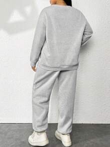 Flirla Plus Drop Shoulder Sweatshirt & Sweatpants - Light Grey - View 2