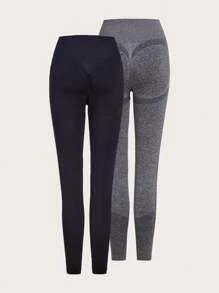 Easithlete 2pcs Seamless  High Stretch Tummy Control Sports Leggings - Multicolor - View 5