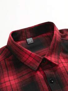 Manfinity Homme Men Plaid Print Button Up Urban Colorful Long Sleeve Shirt, For Husband - Red - View 3
