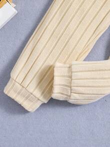 SHEIN 男童字母拼貼細節小高領運動衫和運動褲 - 杏色 - 查看 7