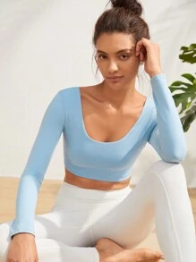 Eassivo Eassivo Scoop Neck Crop Sports Tee - Baby Blue - View 1