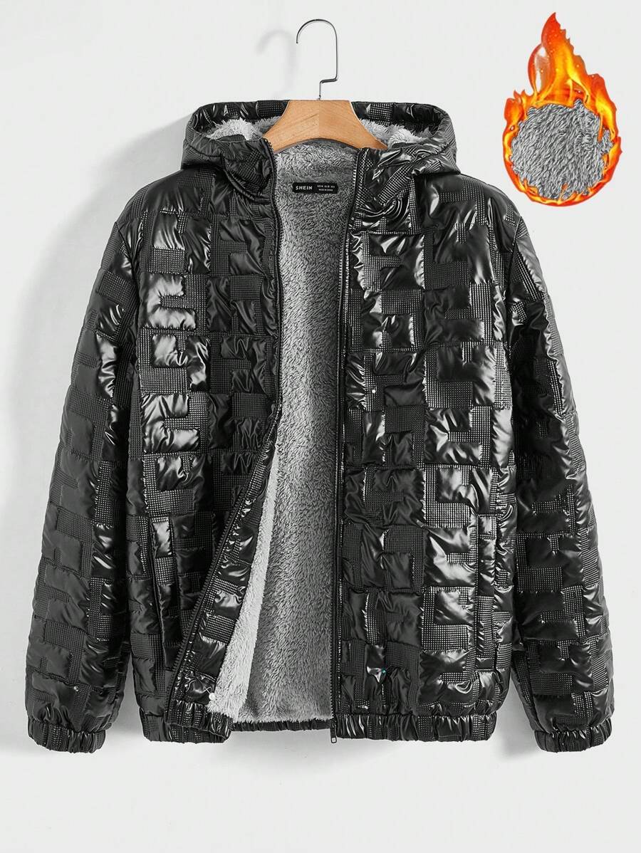 GENTILAND Men Teddy Lined Zip Up Hooded Padded Coat - Black - View 1