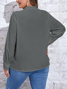 SHEIN Essnce 大碼素色燈籠袖襯衫 - 灰色 - 查看 2