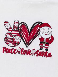 SHEIN 女大童聖誕圖案套頭衫&喇叭褲 - 紅色 - 查看 5