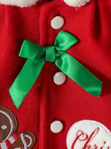 Baby Girl Heart & Gingerbread Man Embroidery Bow Front Thermal Lined Coat