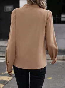 SHEIN Clasi Solid Button Front Shirt - Khaki - View 2