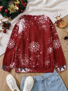 SHEIN Tween Girl Christmas Print Sweatshirt - Red - View 5