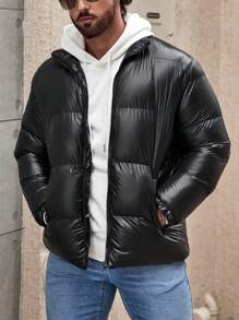 Manfinity Homme Men Zip Up Padded Coat For Winter - Black - View 4
