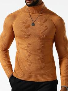 Manfinity Homme 男士高領插肩袖毛衣 - 駝色 - 查看 3