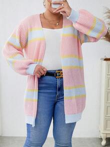 Calvaya 大碼拼色落肩防塵開衫 - 彩色 - 查看 4