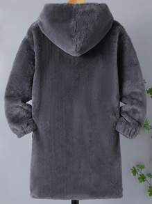Tween Boys Dual Pocket Hooded Teddy Coat Without Sweater - Dark Grey - View 2