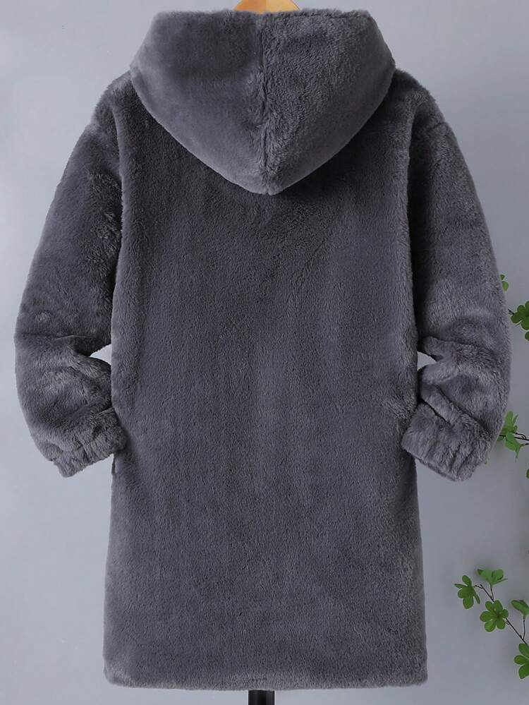 Tween Boys Dual Pocket Hooded Teddy Coat Without Sweater