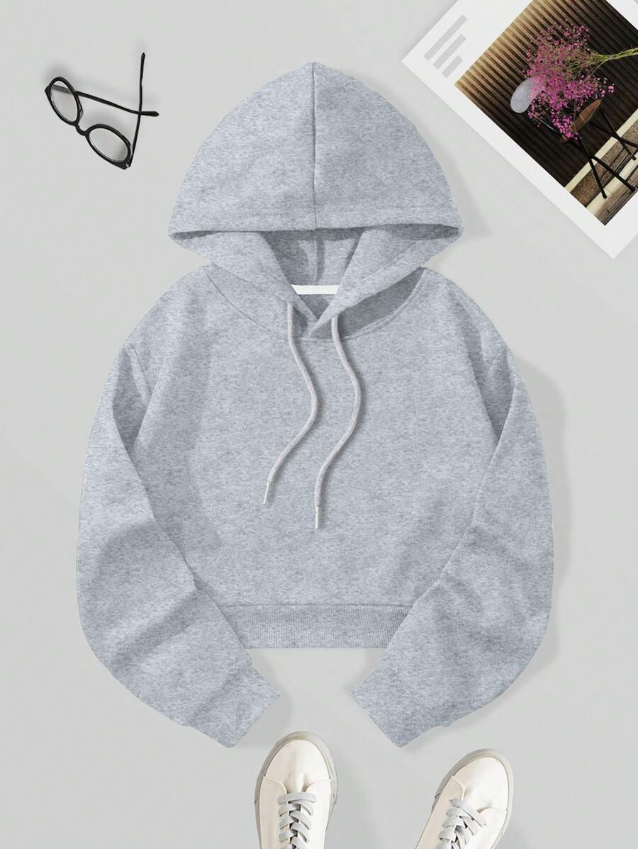INAWLY Solidna, ściągana sznurkiem, termiczna, krótka bluza z kapturem, bluzki z długim rękawem