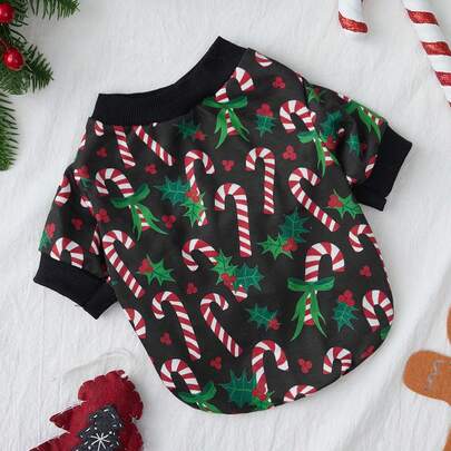 Studio sunshine Artist 1pc Kawaii Christmas Candy Cute Print Black Cat Dog Sweatshirt For Pets, Holiday, New Year