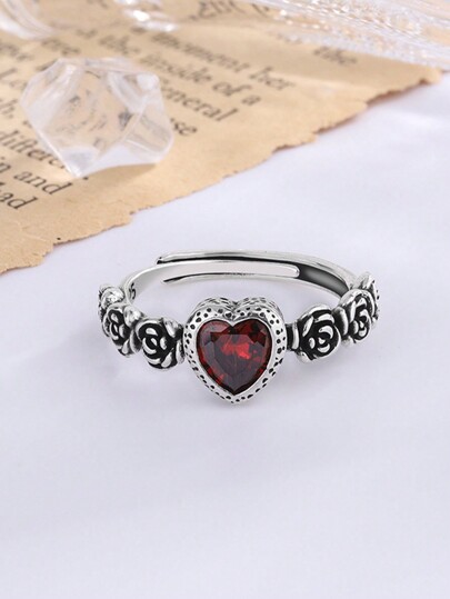 Goth 1 pezzo Anello di moda con decorazione a fiore e cuore in rame, per donna, per decorazione quotidiana, San Valentino, mamma, madre, Festa della mamma, regalo