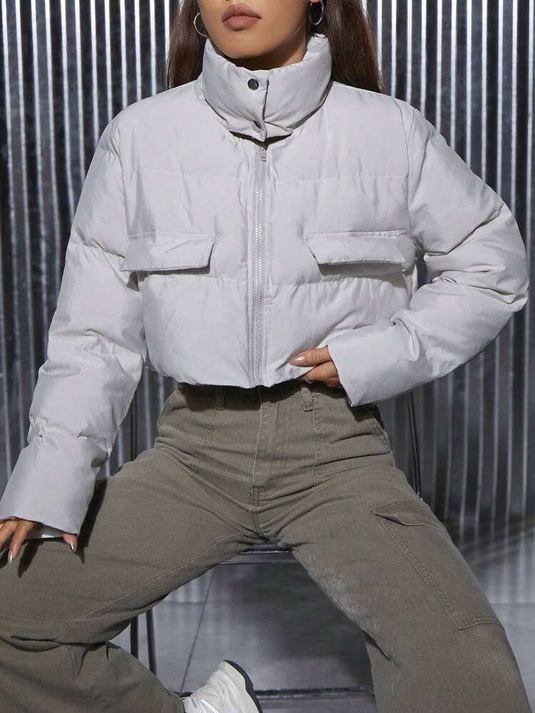 Flap Pocket Drop Shoulder Padded Coat