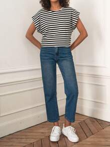 RueChic Striped Print Batwing Sleeve Tee - Multicolor - View 4