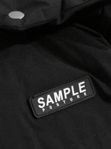 DAZY Letter Graphic Drawstring Waist Hooded Puffer Thick Pockets Coat - Black - View 11