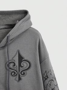 ROMWE Fairycore Graphic Zip Up Drawstring Hoodie - Grey - View 4